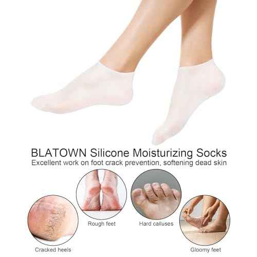 2 Pairs Silicone Moisturizing Glove Socks Set, Anti Slip Soft Spa Gel Socks Softening Feet Dry Cracked Skin, Women Spa Pedicure Socks for Foot Hand Softening, Foot Care After Pedicure (White)