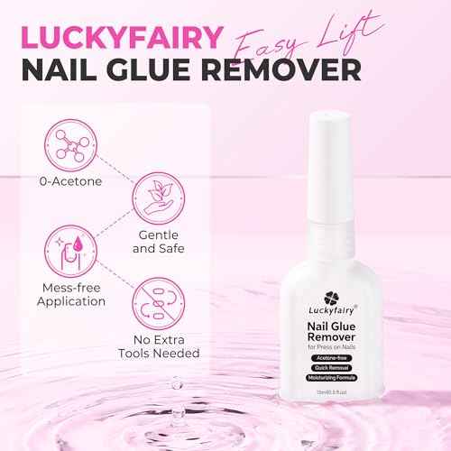 Nail Glue Remover for Press on Nails, 15ml Acetone-free Nail Polish Remover, Multi-Functional Glue Remover for Nails Tips, Quick Easy Gentle Removal, Not for Gel Polish