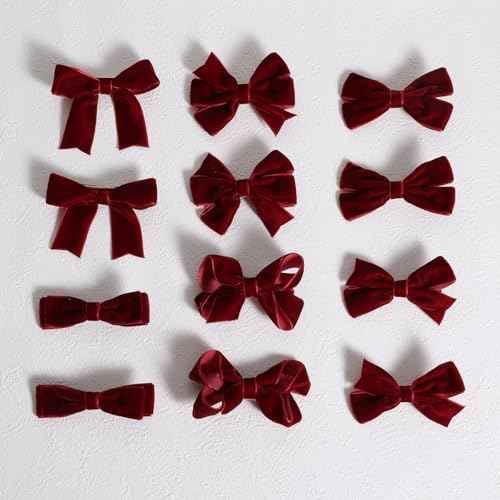 Dark Red Velvet Ribbon Hair Bows 12pcs 3¡± Small Burgundy Dressy Bow Alligator Clips School Uniform Decor Accessories for Teen Toddler Girls Women Christmas Valentines Xmas Gift