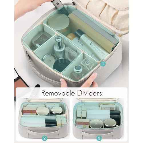 Vlando Travel Makeup Cosmetic Case Organizer Portable Storage Bag with Adjustable Dividers for Cosmetics Makeup brushes, girls, women, friends.£¨gray£©