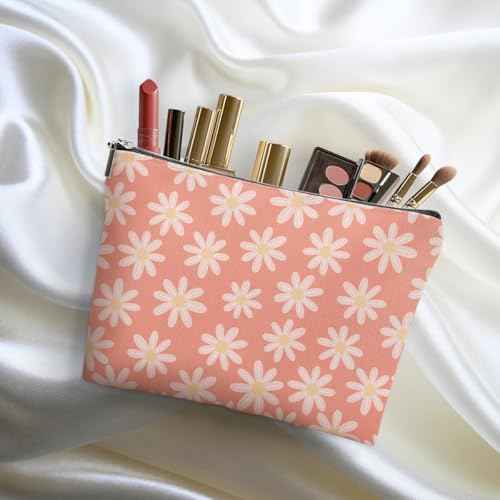 4pcs Vintage Floral Makeup Bag, Daisy Flower Cosmetic Bag Garden Gifts for Women Female Girls Sister BFF Nature Lover, Travel Zipper Pouch Christmas Thanksgiving Birthday Gifts