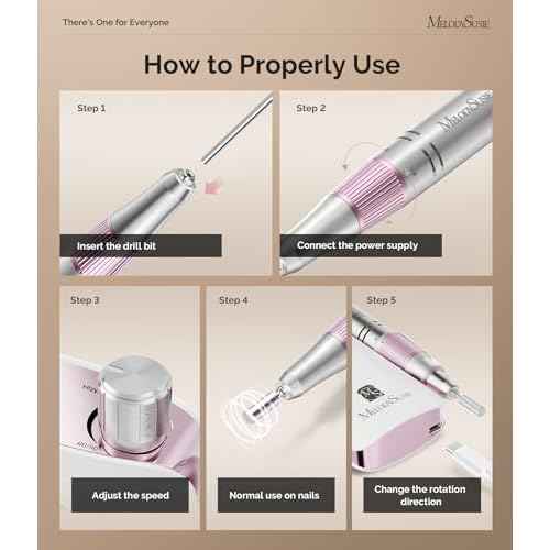 MelodySusie Portable Nail Drill 30000 RPM, SC320F Professional Rechargeable Electric Cordless Nail File for Acrylic Nails Gel Polishing Removing, Efile Nail Kit for Manicure Salon Home, Rose