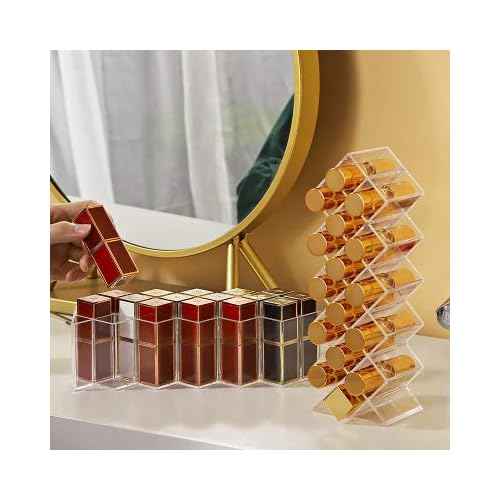 Lipstick Holder Organizer 16 Spaces Acrylic Stackable Fish Shape Lipstick Tower, Lip Gloss Storage Stand, Perfect for Lipgloss Organizers Makeup Vanity Display, Clear (1 Pack)