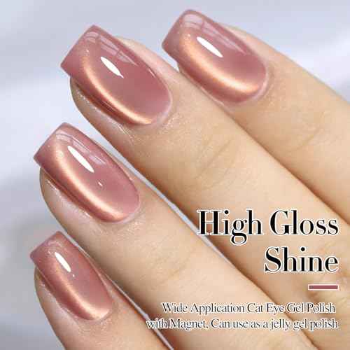 Double Rhythm 15ML Ice Glass Cat Eye Gel Polish with Magnet Holographic Glitter Shimmer Translucent Sheer Color Salon Soak Off Magnetic Nail at Home (Golden Violet-MC1129)