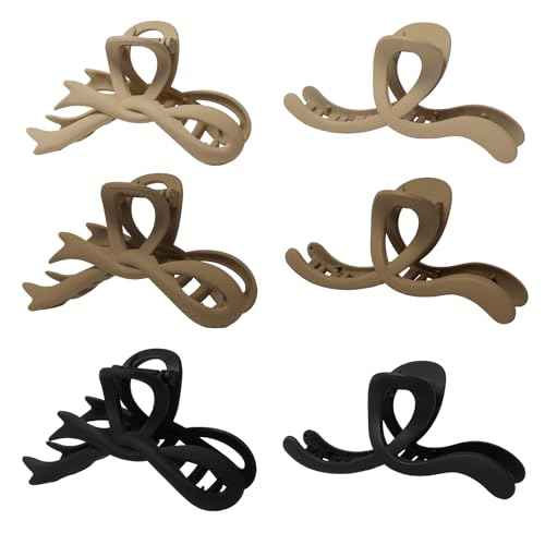 5.2 Inch Extra Large Claw Clips - 6 Pcs for Thick Hair, Women's Matte Bow Ribbon Style Hair Claws