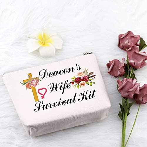 PXTIDY Deacon's Wife Survival Kit Pastor Wife Cosmetic Pouch Bible Study Deacon Spouse Gift Christian Deacon Toiletry Bag Deacon Mom Mother¡¯s Day Gift (beige)
