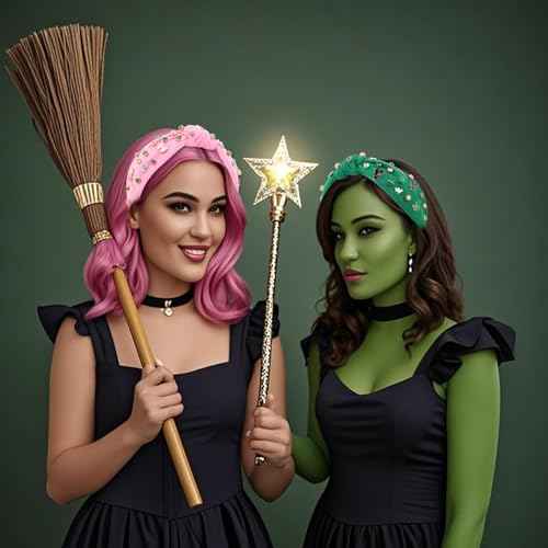 YARIEW Witch Headbands for Women Knotted Headband with Crown Magic Wand Witch Theme Birthday Party