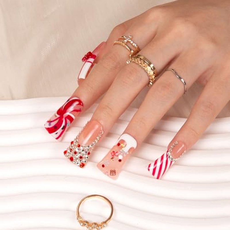 LOVFUL Press on Nails Christmas Gift | Handmade with Full Covered Crystals | Reusable Full Cover Nails | Duck Classic Regular 1.3 in | H349-L