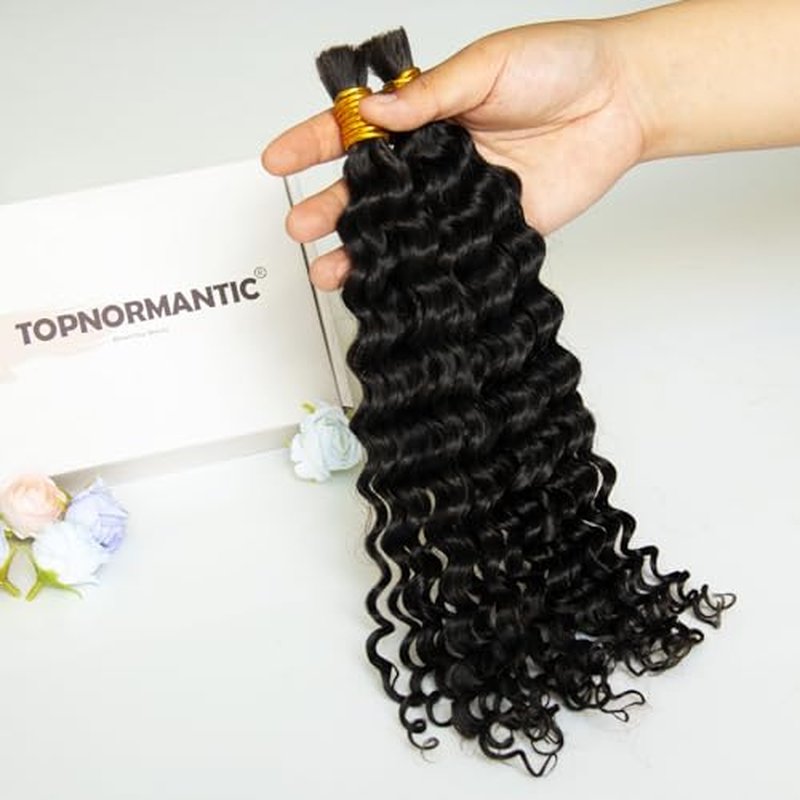 Human Braiding Hair for Boho Braids, 12A Boho Hair for Braiding Knotless Curly Natural Black 20 Inch 100g Unprocessed Brazilian Virgin Human Hair Bulk Tangle-Free Deep Wave Bohemian Braid