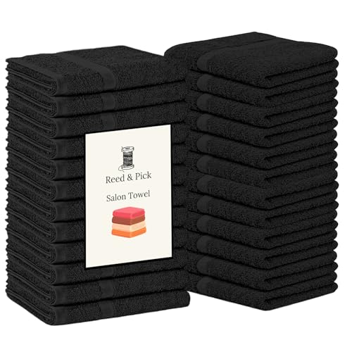 Reed&Pick 24 Pack Black Hand Towels 100% Cotton Spa Towels 16x26 inches Highly Absorbable Facial, Gym, Hair and Face Towels in Bulk