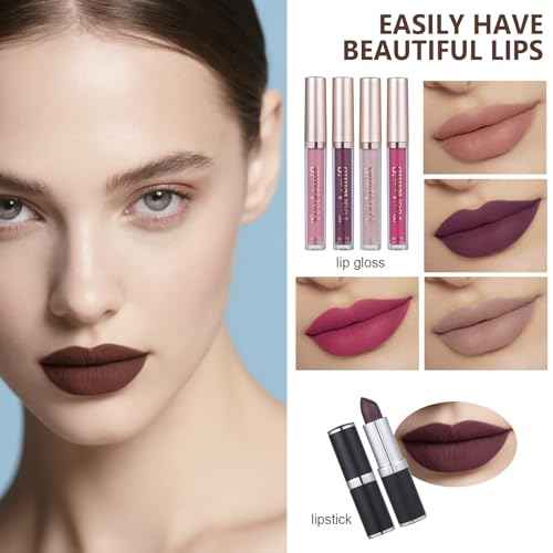 Makeup Set for Women Full Kit Includes, eyeshadow¡¢ liquidfoundation,Loose powder,Eyebrow pencil,Lipstick Eye Pencil Makeup BrushesMakeup practice board 4-color lip gloss set