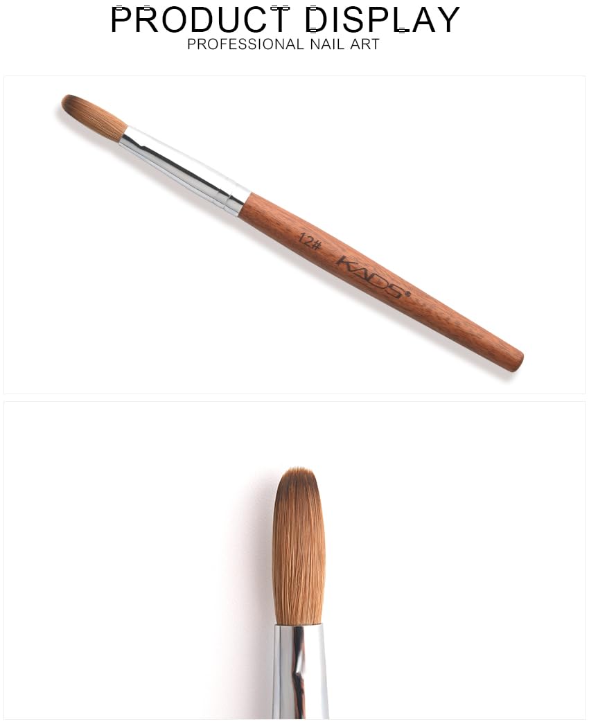 KADS Nail Acrylic Brush Kolinsky Nail Extension Brush Oval Crimped Shaped Sturdy Wooden Handle Acrylic Powder Nail Art Brush Professional Manicure Pedicure (12#)