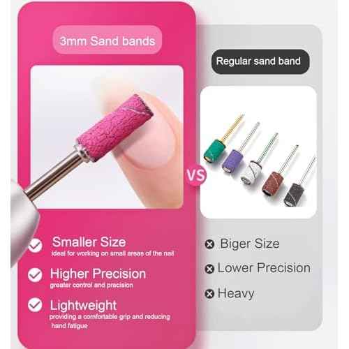 200Pcs Mini Nail Drill Bits Small Sanding Bands for Nail Drill with 3 mm Mandrel Bit, 80 120 180 240 Fine Grit Nail File for Acrylic Nails Gel Manicures and Pedicure (200pcs)