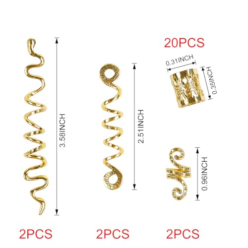 26pcs Gold Hair Accessories for Women Loc Hair Jewelry for Braids Metal Dreadlock Beads Set Snake Hair Clips Decoration Gold