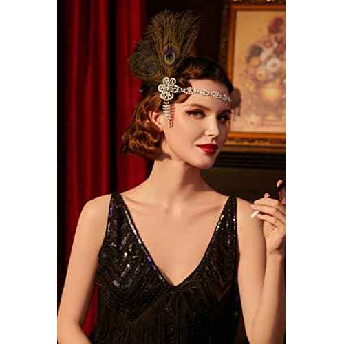 BABEYOND 1920s Flapper Feather Headband Roaring 20s Showgirl Great Gatsby Headpiece