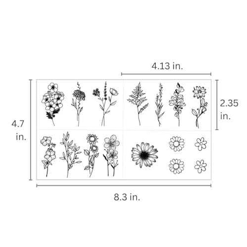 One Grace Mini Black Flower Temporary Tattoos - Realistic Long Lasting Waterproof Tiny Tattoos - Cute Floral Bouquet Wild Plants Small Tattoos for Women and Men