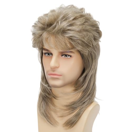 Mullet Wig Blonde 80s Men Wig,Punk Rocker Hair Party Daily Halloween Costumes Long Wigs