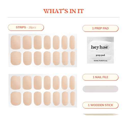 Heyhae Semi Cured Gel Nail Strips | Spring Nails No LED Lamp Needed Easy Apply & Remove | Includes 28 Strips, 1 Prep Pad, 1 Nail File & 1 Wooden Stick - Hey, Clean Girl