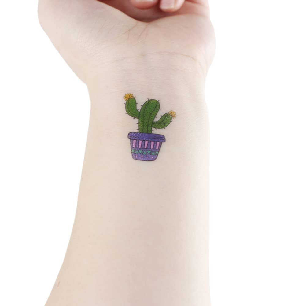 Oottati 6 sheets Waterproof Temporary Tattoo Stickers for Kids Children Cute Finger Wrist Cactus Potted Flower for Grils Boys