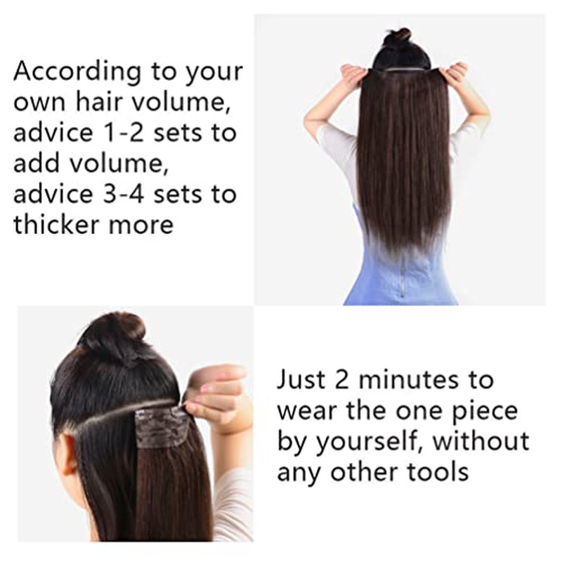 Winsky Hair Extensions Real Human Hair - One Piece Brown Balayage Remy Hair Extensions Clip on 70gram for Women (14inch, #4T27P4)
