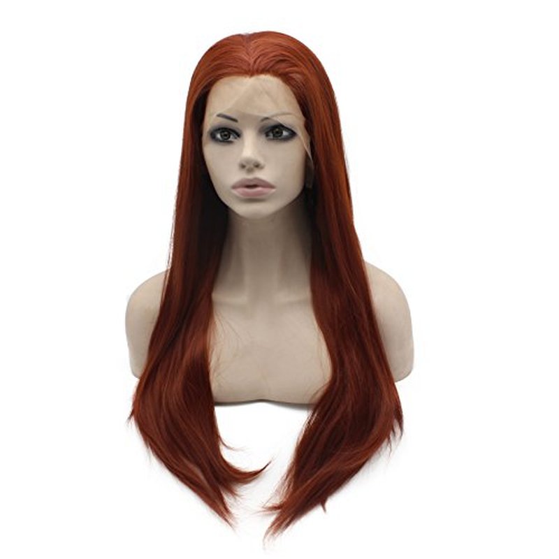 MX angel Long Straight Half Hand Tied Burgundy Red Synthetic Lace Front Wig Natural