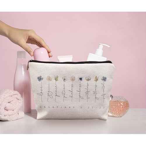 Bible Verse Christian Makeup Bag - Scripture Galatians 5:22-23 Love Joy Peace Positive Kindness Cosmetic Bag - Christian Gifts for Women