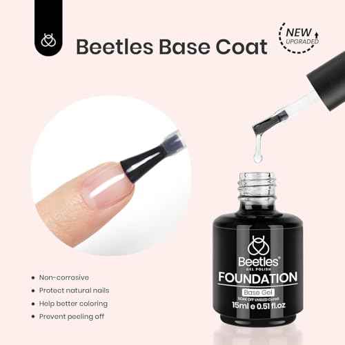 Beetles Top Coat Base Gel & Nail Glue Set-3Pcs No Wipe Top Coat Gel Nail Polish & Base Coat with 9 In 1 Nail Glue Shine Effect Long Lasting Soak Off Uv Light Lamp Diy Fall Nail Gifts for Women & Girls