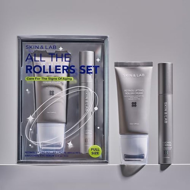 [SKIN&LAB] Anti-aging Rollers Duo Set, includes Bakuchiol Eye and Retinol Lifting Roller, Korean Vegan Skincare Gift Set, Gift for women, Christmas skincare gift set
