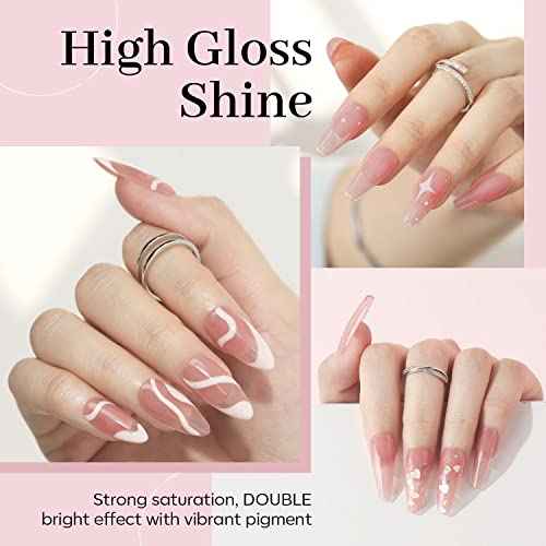 modelones Pink Gel Nail Polish, Jelly Nude Pink Gel Polish French Tip Base Colors Translucent Soak Off U V Soap Nails for Nail Art Manicure at Home 15ML