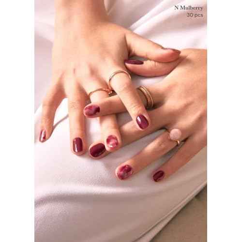 ohora Semi Cured Gel Nail Strips (N Mulberry) - Red, Ombre, Works with Any UV/LED Lamps, Salon-Quality, Long Lasting, Easy to Apply & Remove - Includes 2 Prep Pads, Nail File & Wooden Stick