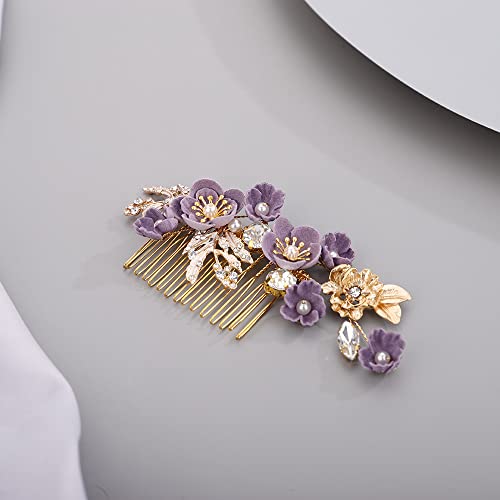 Rhinestone Flower Hair Pieces Bridal Purple Flower Hairpins Hair Comb Set for Bride Bridesmaid£¨4pcs£©
