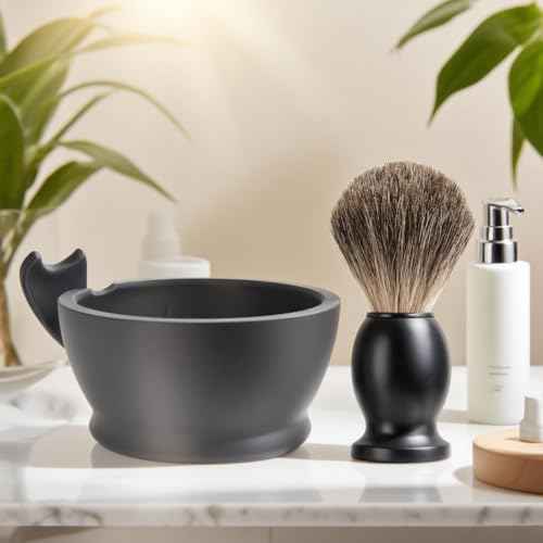Shaving Brush Set for Men,2 in 1 Shaving Brush Set Includes Pure Badger Shaving Brush and PLA Shaving Bowl (Set2)
