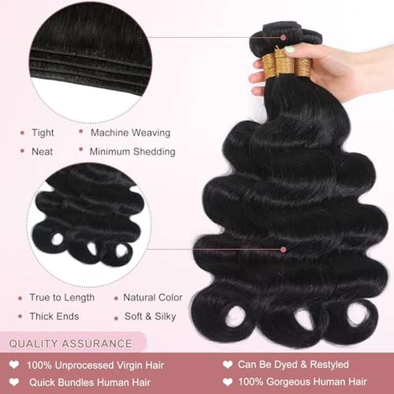Body Wave Bundles 12A Human Hair 28inch One Bundle 100% Unprocessed Brazilian Virgin Body Wave Human Hair Bundles for Black Women Natural Black