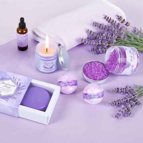 Lavender Get Well Soon Gifts for Women After Surgery,Birthday Gift Boxes For Women,12Pcs Self Care Package,Thinking of You Gift Basket,Relaxing Spa Gift For Her, Mom,Wife, Sister,Best Friend,Christmas