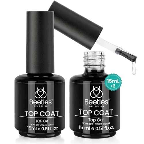 beetles Gel Polish 2Pcs 15ml No Wipe Top Coat Gel Nail Polish High Gloss Shiny Long-Lasting Clear Gel Top Coat, Soak Off Nail Lamp, Christmas Nails Home DIY Manicure and Nail Salon Gifts for Girls