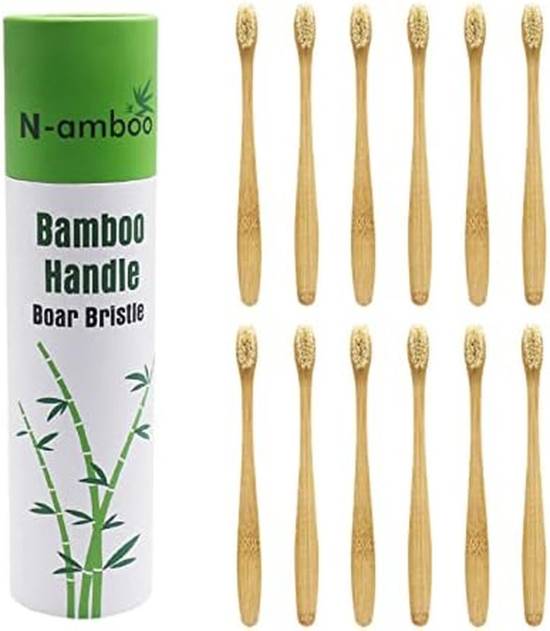 Natural Bamboo Toothbrush Set - Eco-Friendly Biodegradable Boar Bristles | Pack of 12