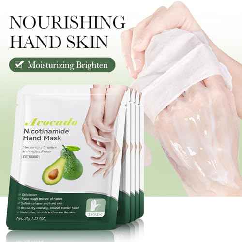 Hand Masks for Dry Cracked Hands - 6 Pairs Avocado Intensive Lotion Moisturizing Gloves - Hydrating Exfoliating Glove Repair Rough Skin - Deep Moisture Spa Hand Masks to Remove Dead Skin Nourishing
