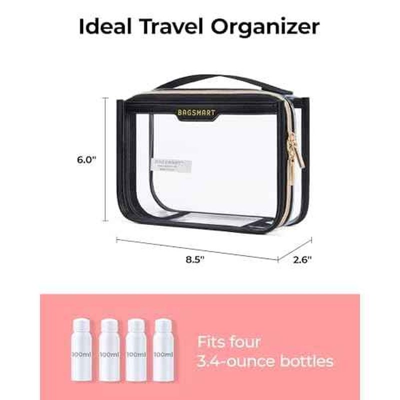 BAGSMART TSA Approved Toiletry Bag, Clear Travel Toiletry Bag, Makeup Cosmetic Pouch Bag for Women Quart Size Compliant Bag Organizer for Travel Essentials (Grey Pack of 1)