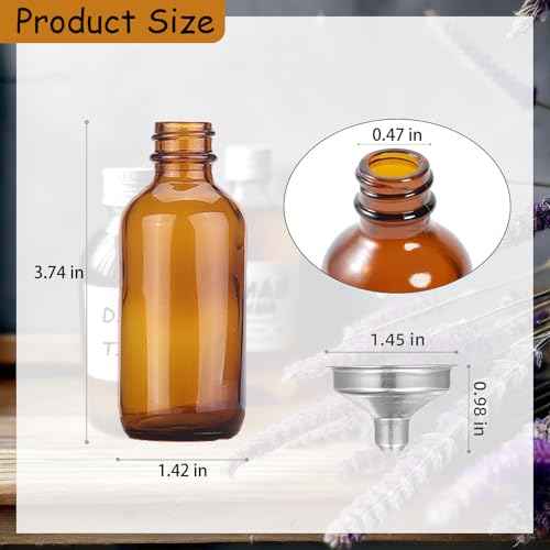 6 Pack 2oz Amber Glass Bottles for Vanilla Extract, Boston Round Leak-Proof Brown Glass Jars with Caps, Bonus Funnel - Ideal for Homemade Extracts, Essential Oils, DIY Christmas Party Gift Supplies
