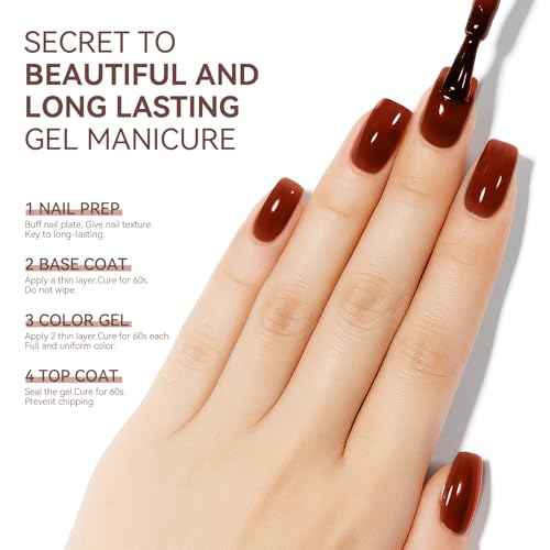 MEGIOR Jelly Sheer Tortoise Gel Nail Polish 15ML Caramel Transparent Colors Hot Cocoa Amber Soak Off UV Light Cure Long Lasting Gel Polish for Women Girls Manicure Nail Art Salon DIY at Home