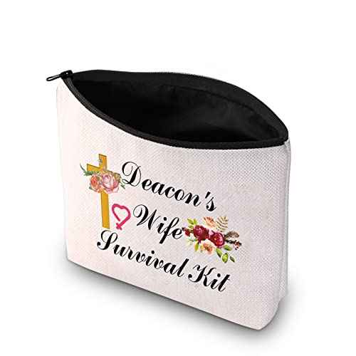PXTIDY Deacon's Wife Survival Kit Pastor Wife Cosmetic Pouch Bible Study Deacon Spouse Gift Christian Deacon Toiletry Bag Deacon Mom Mother¡¯s Day Gift (beige)