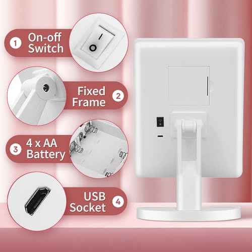 KOOKIN Lighted Vanity Makeup Mirror 16 Led Lights 180 Degree Rotation Lighted Mirror Touch Screen Adjusted Brightness Desk Mirrors USB Dual Supply Bathroom Beauty Cosmetic Mirrors (White)