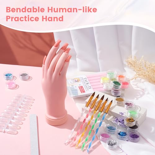 Nail Kit for Beginners with Everything: Professional Nail Acrylic Powder Liquid Set with Practice Hand Drill U V Light in Cosmetic Bag for Women Salon Home (Silver)