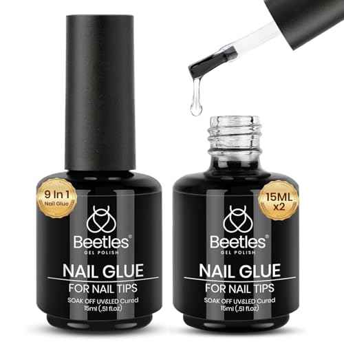 beetles Gel Polish 9 In 1 Gel Nail Glue for Clear Acrylic Nail Tips 2 Pcs 15ml Long Lasting Nail Gel Kit for False Nails Tips, Base Blooming Nail Gel, Christmas Nail Art, U V Light Required
