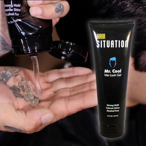Hair Situation Mr. Cool Wet Look Hair Gel - Strong Hold, High Shine, Alcohol-Free, Anti-Humidity, Non-Flaking, Non-Greasy, Long-Lasting - For All Hair Types - 8 Fl Oz
