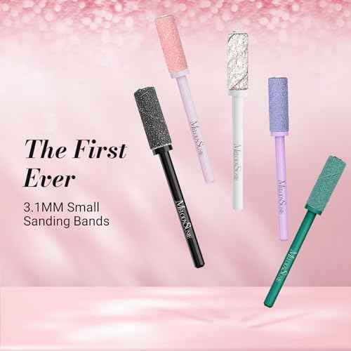 MelodySusie 50 Pcs Nail Drill Bits Small Sanding Bands with 3.1mm Mandrel Bit, 180 Fine Grit Nail File for Acrylic Nails Gel Manicures and Pedicure, Pink