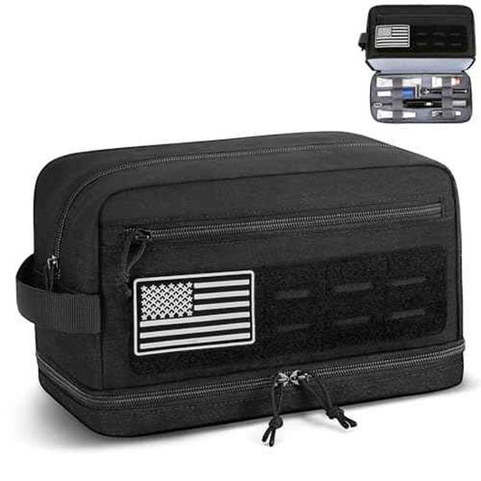 ETRONIK Tactical Toiletry Bag for Men, Travel Hygiene Bag with Double-layer, Hanging Toiletry Bag Water-Resistant Shaving Dopp Kit with EDC Molle Pouches, Bathroom Shower Makeup Bag Women, Black