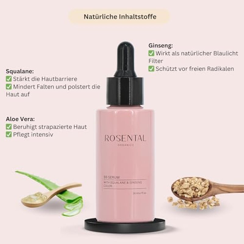 Organics BB Serum with Squalane & Ginseng ? Hydrating Tinted Serum for Face, Anti-Aging Lightweight Skin Tint Moisturizer, Natural Makeup with Glow, Light Coverage Foundation, Dark