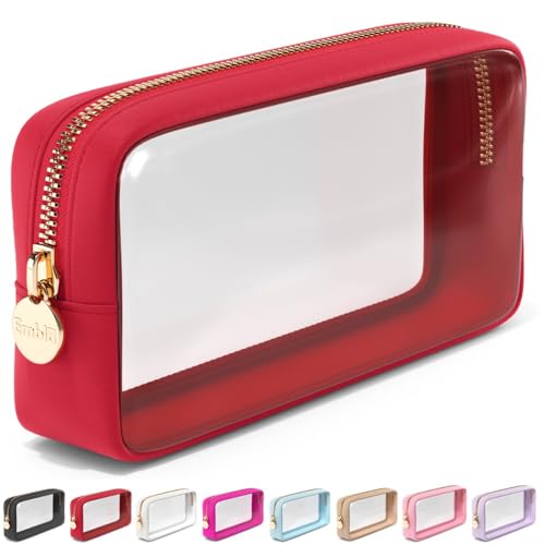 Clear Makeup Bag Zipper Pouch, Transparent Cosmetic Case Organizer, TSA Approved Travel Toiletry Case, Travel Accessories Essentials Makeup Tote for Women, Small Cute Make up Bag for Purse - Ruby