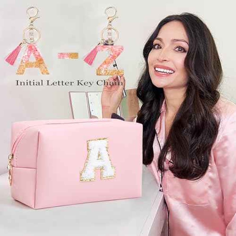 Birthday Gifts for Women Her,Travel Cute Makeup Bag,Large Capacity Cosmetic Bags for Women Makeup Pouch PU Leather Waterproof Cosmetic Bag (L, Pink)